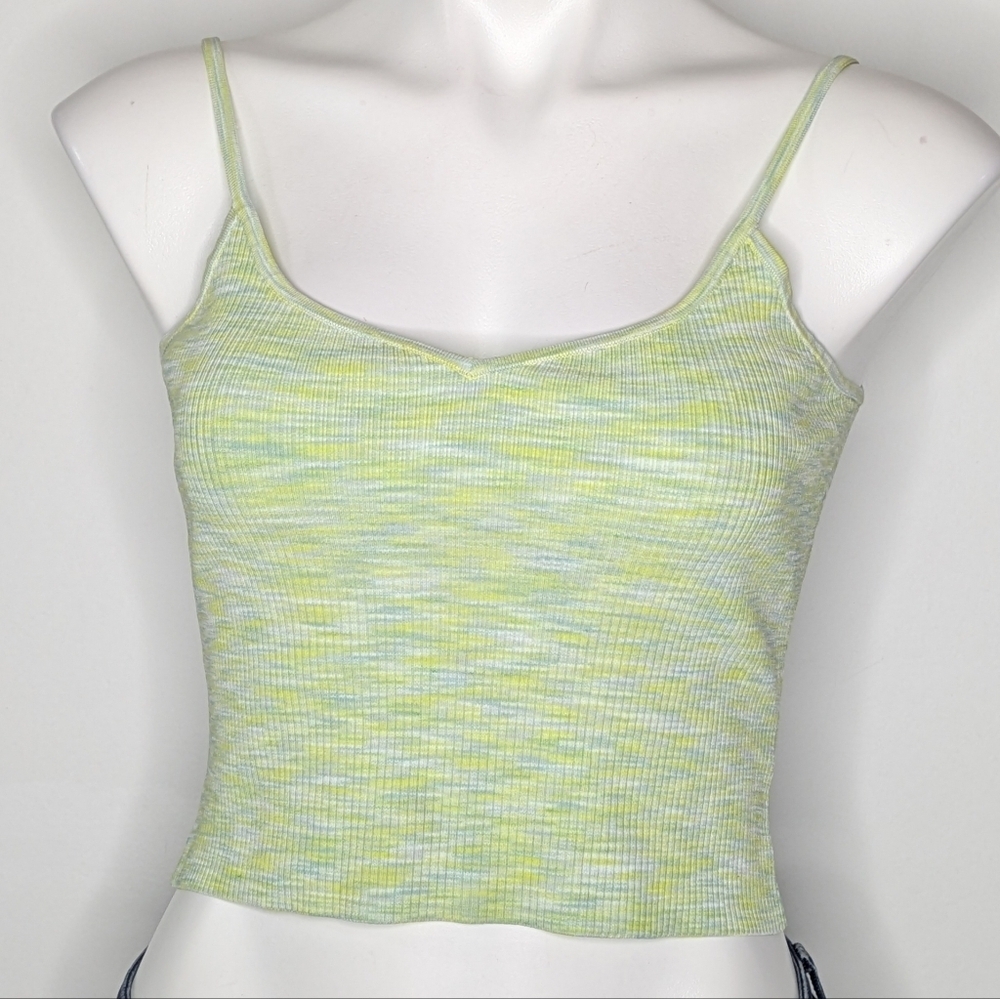 Express Body Contour Heathered Green Blue Low Cut Crop Top Tank L